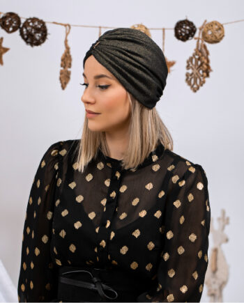 Turban negru-auriu din tricot