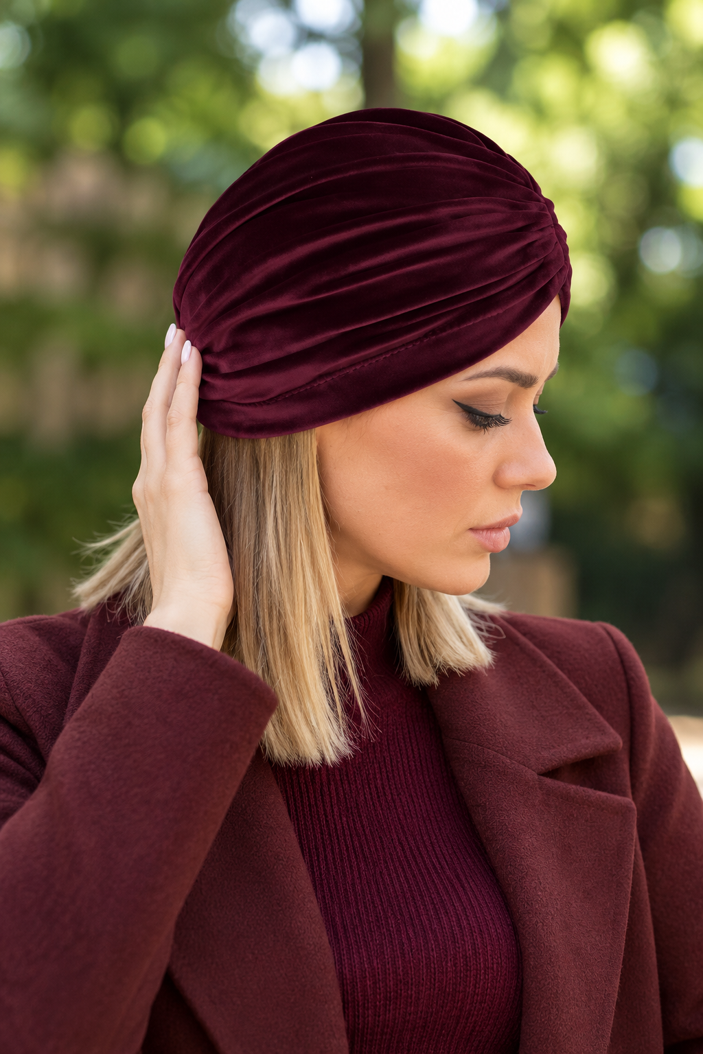 Turban dama din catifea visinie